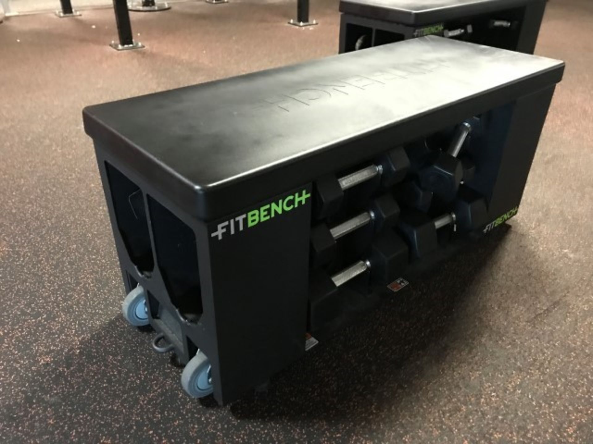 Fitbench mobile bench with free weights