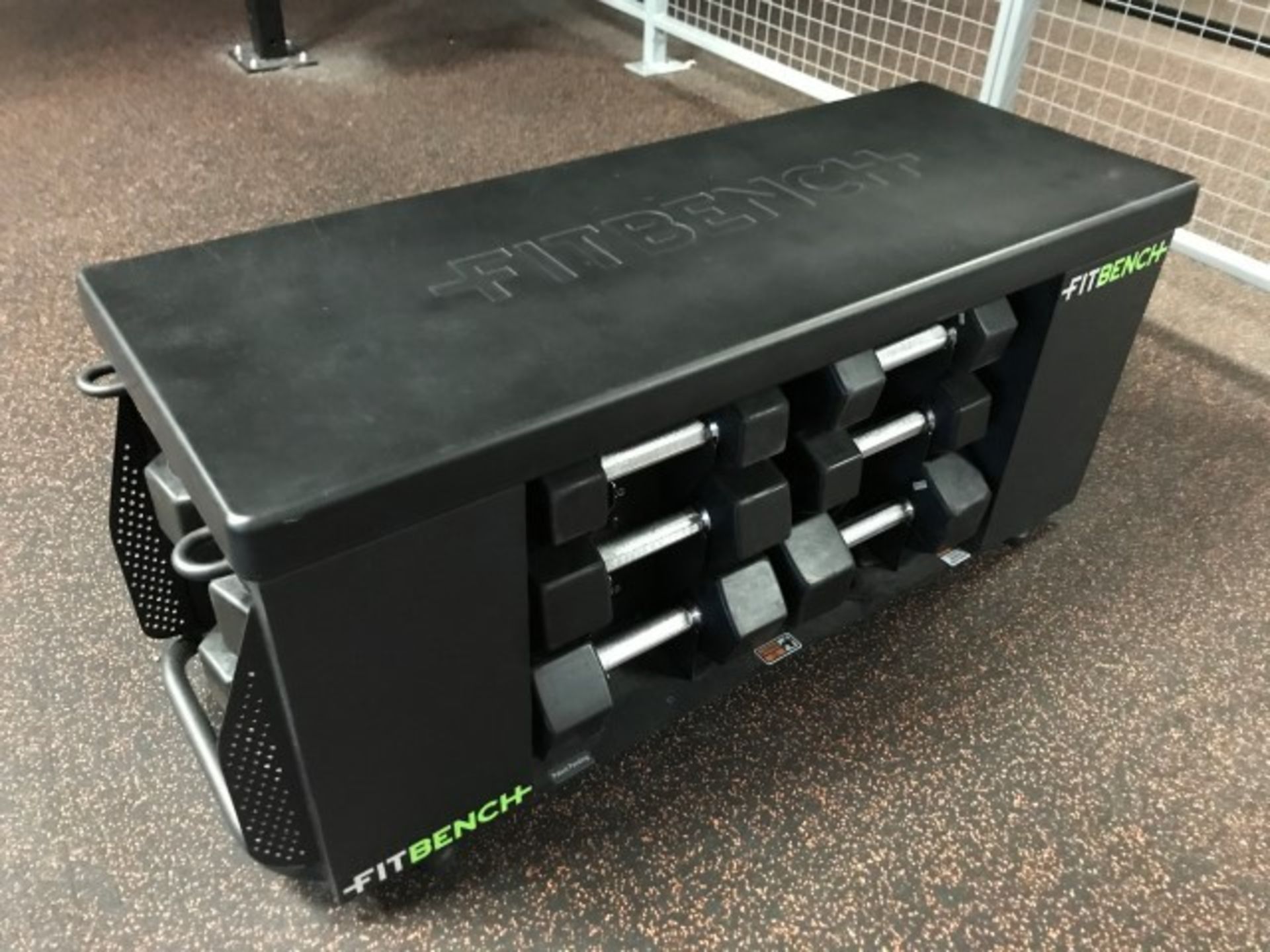 Fitbench mobile bench with free weights