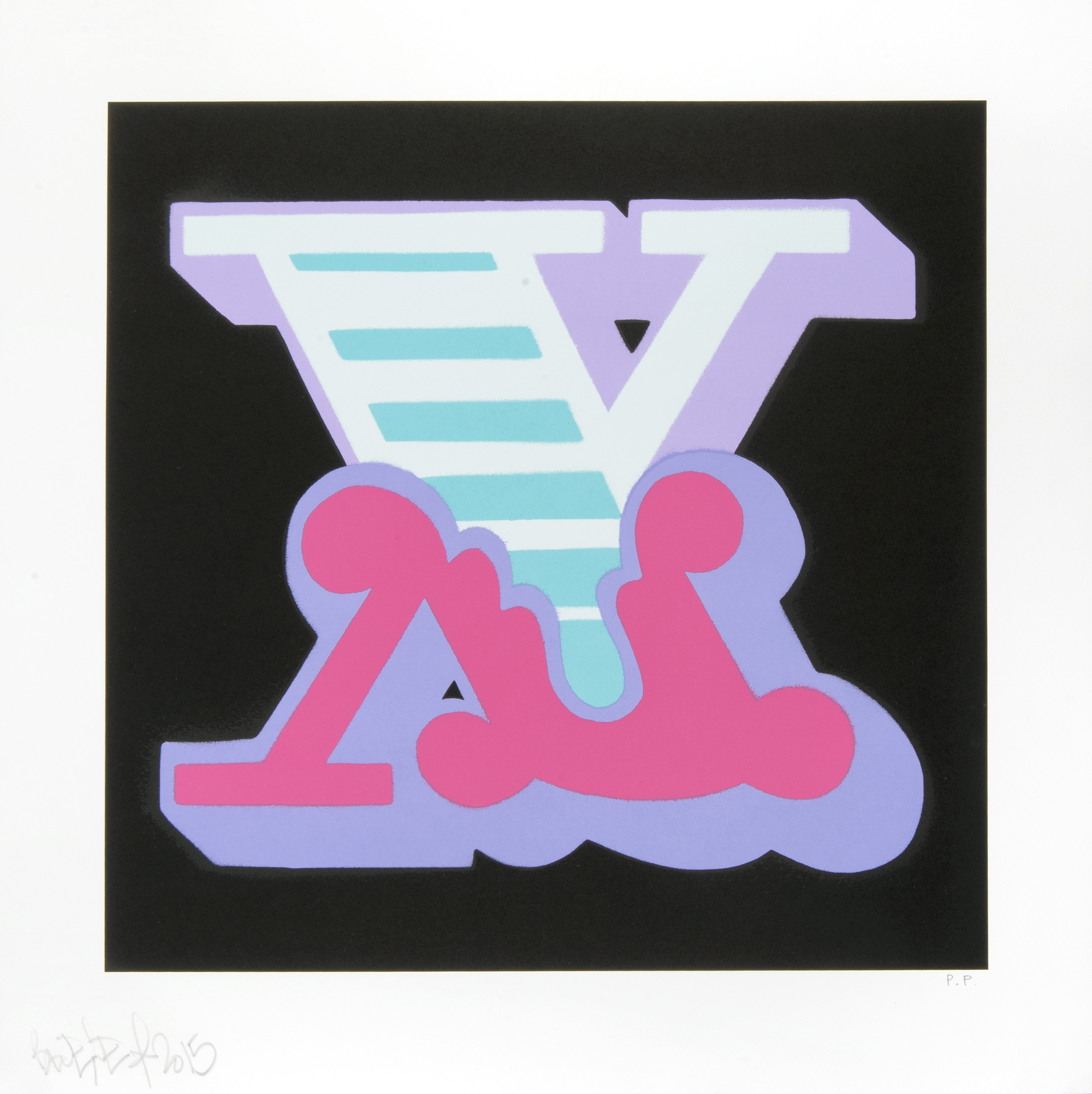 Ben Eine (British b.1970), ‘X (Yellow, Pink & Purple)’, 2015 - Image 2 of 3