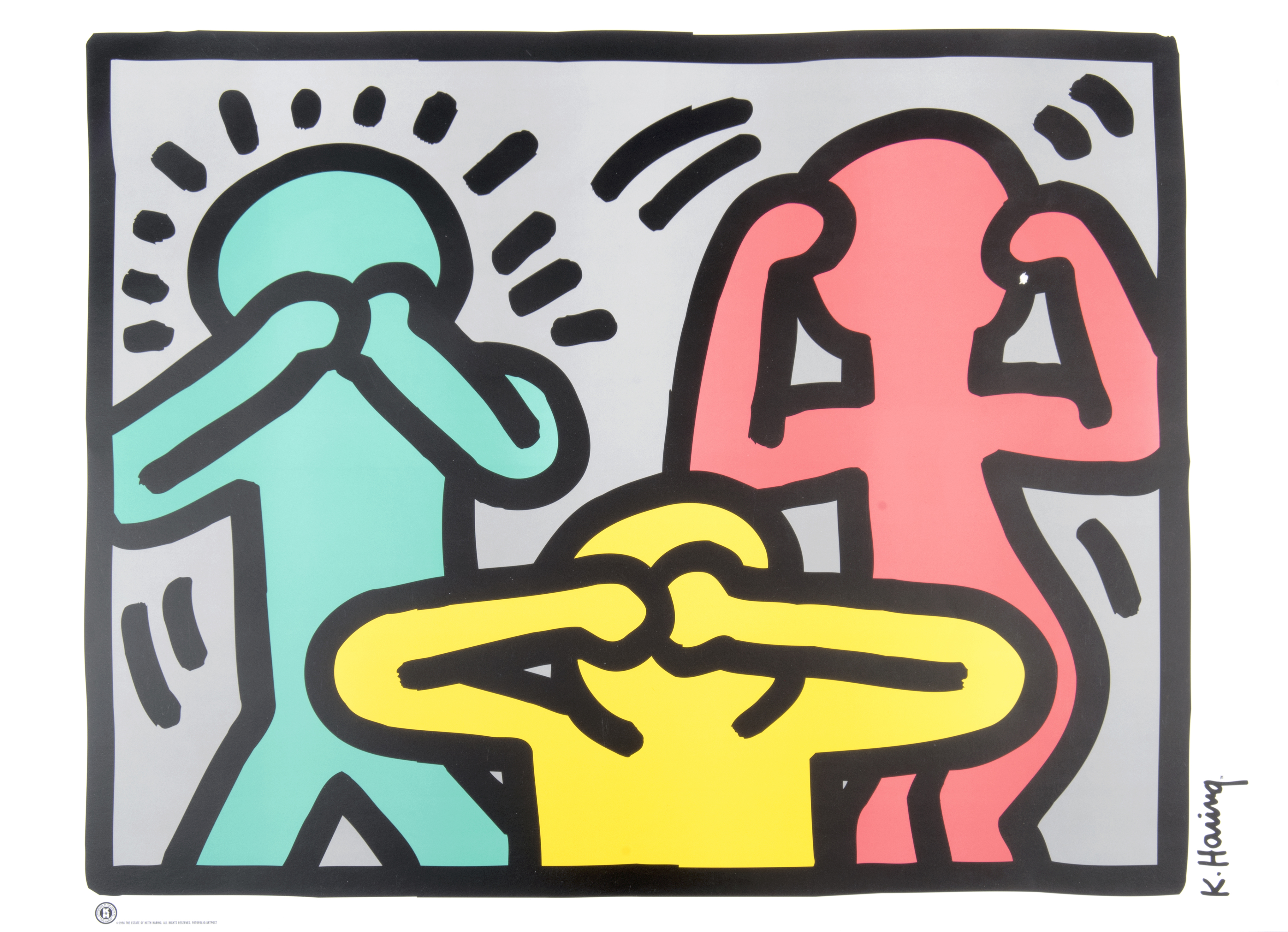 Keith Haring (American 1958-1990), ‘See No Evil, Hear No Evil, Speak No Evil, Radiant Baby & Dog’