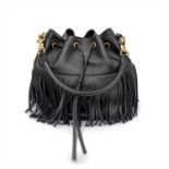 Saint Laurent - a black leather Emmanuelle fringe bucket bag.