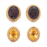 A pair of citrine stud earrings.