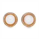 Cartier - a pair of 18ct gold mabe pearl and diamond earrings.