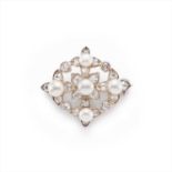 An early 20th century bouton pearl and diamond brooch.