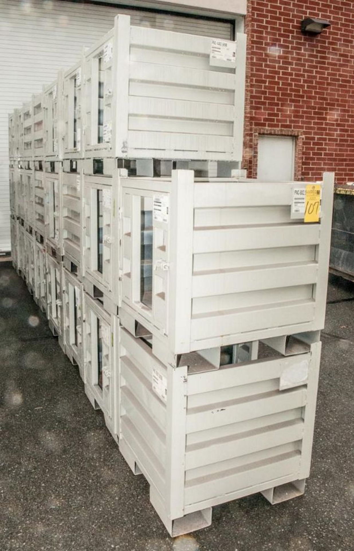 (23) Steel Stacking Bins with Door, OD Approx. 29 1/2" x 29 1/2" x 32" Tall, No contents