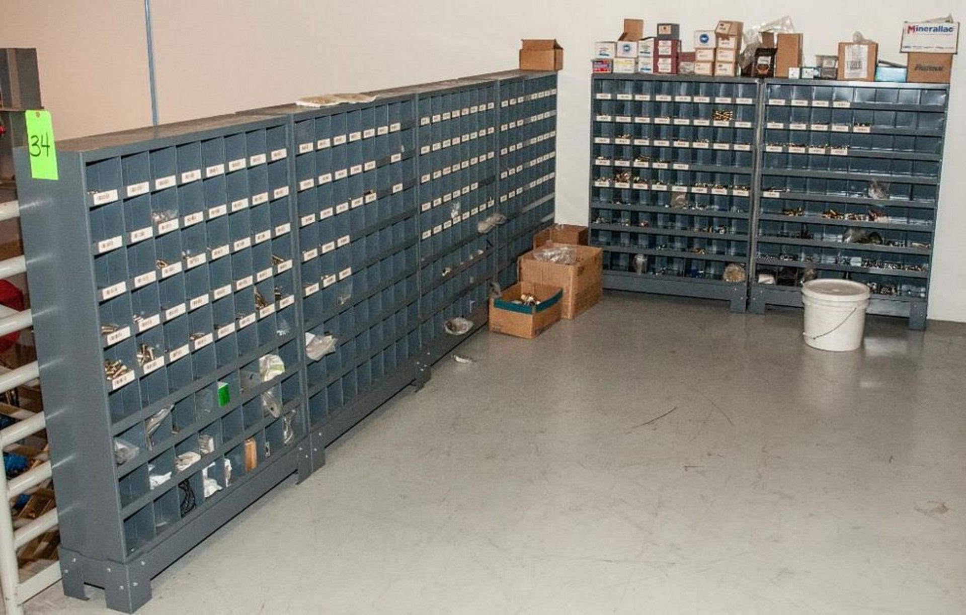 (6) Parts Bin Cabinets with Contents, Bolts, Washers Nuts, Most Grade 8 See Photos, Cabinets Have 72