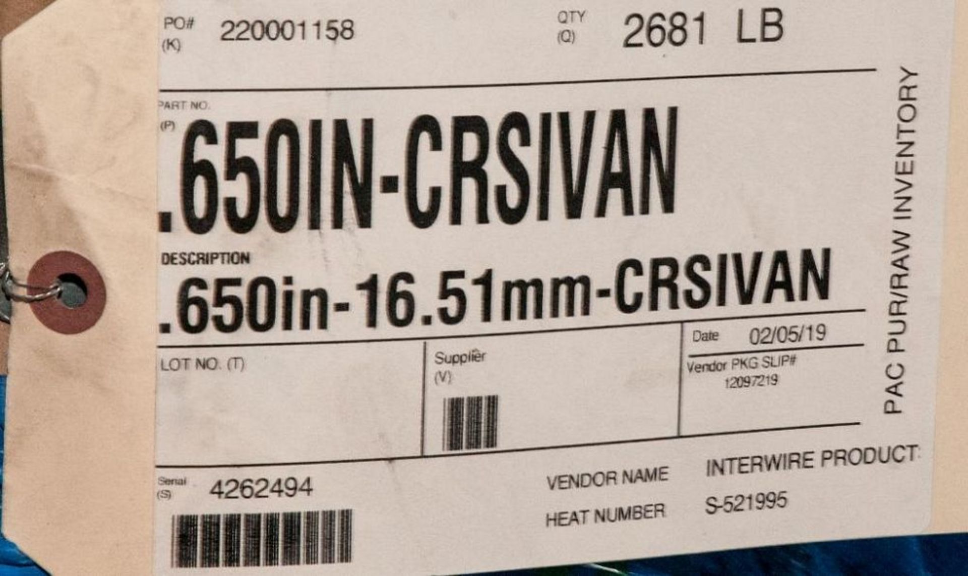 (2) Hats with coils CRSIVAN .650 Diam. Steel, 5230 lbs. Total. According to tags, Inspect, See Photo - Image 3 of 3