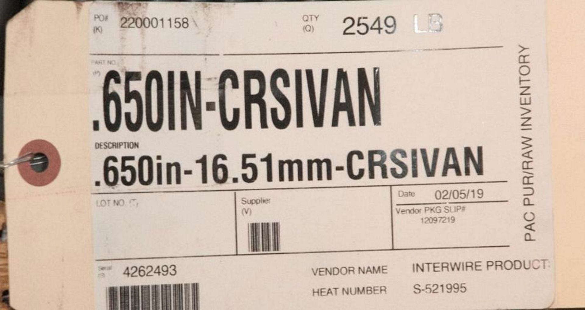 (2) Hats with coils CRSIVAN .650 Diam. Steel, 5230 lbs. Total. According to tags, Inspect, See Photo - Image 2 of 3