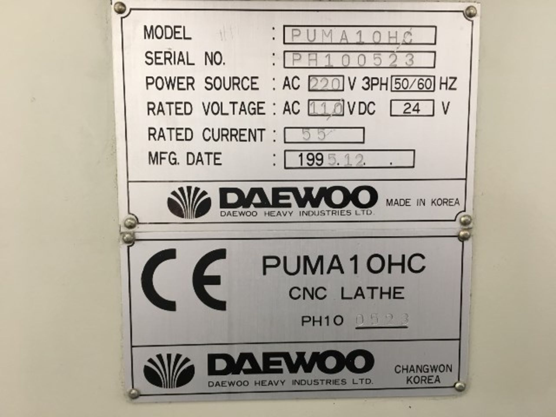 Daewoo Puma 10 HC CNC Lathe - Image 6 of 6