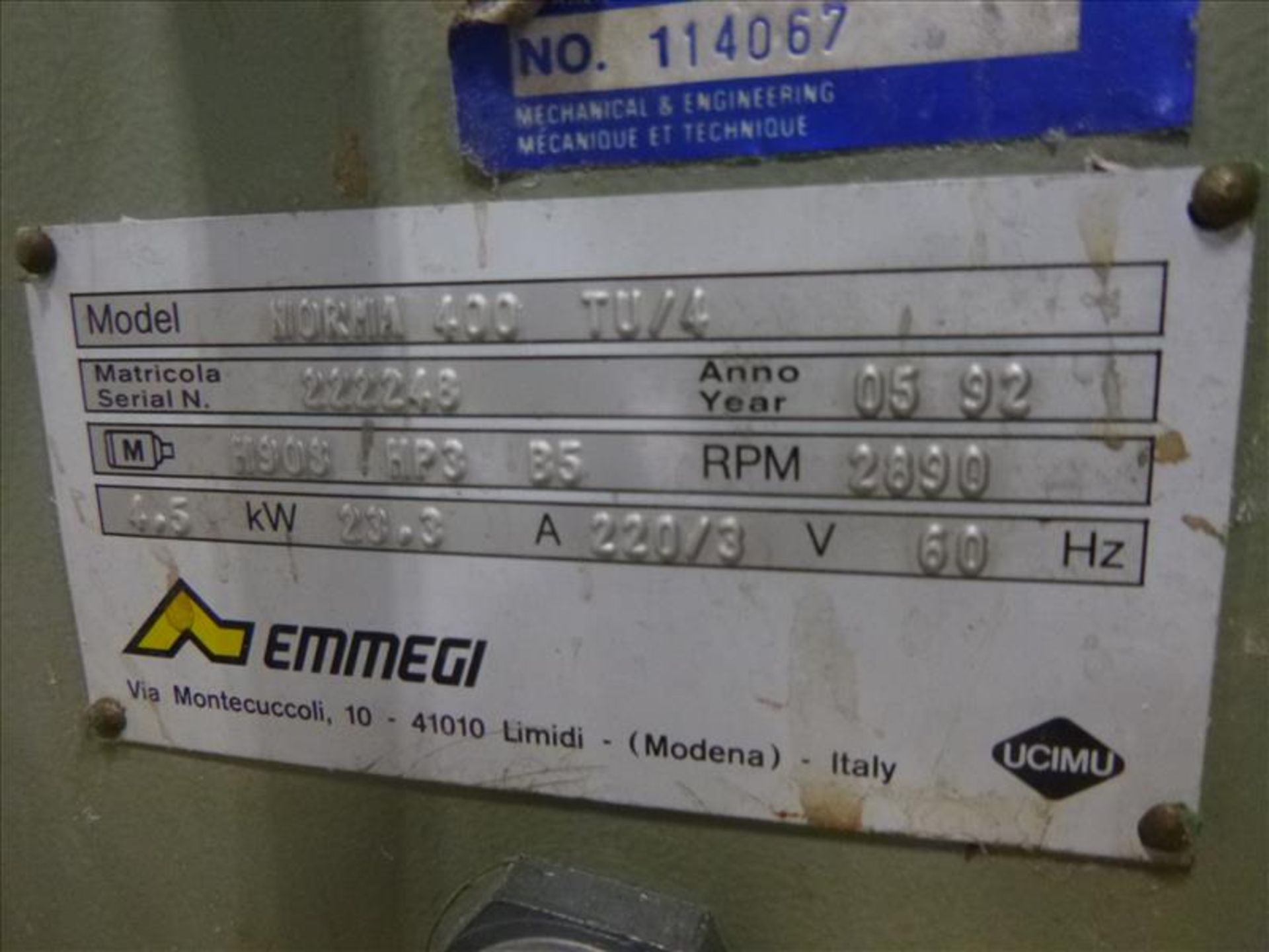 Emmegi double-mitre saw, mod. Norma 400 TU/4, ser. no. 222248 (ca. 1992) - Image 6 of 6