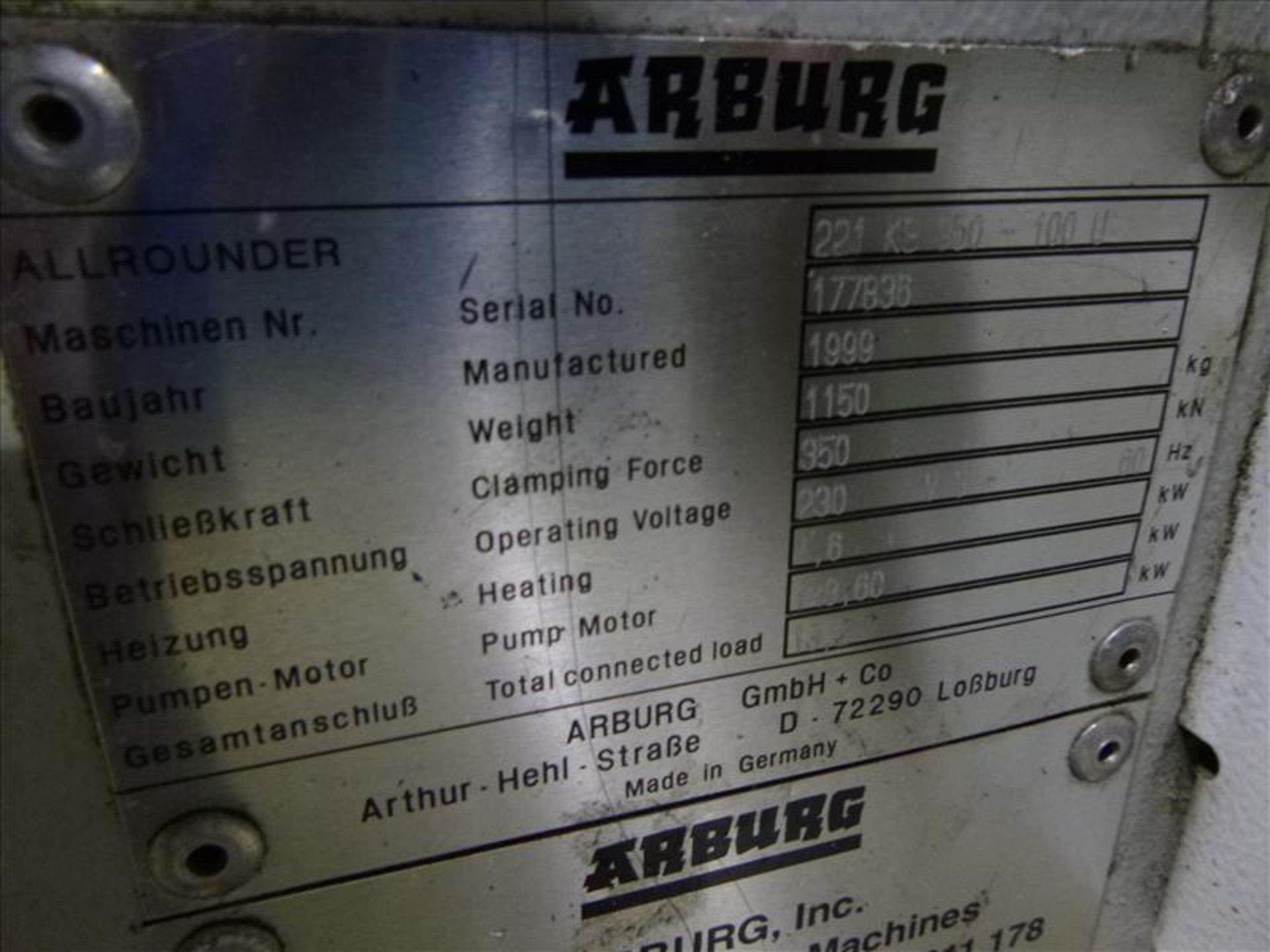 Arburg mod. Allrounder 221.KS 350-100U Vertical Injection Molding Machine ser. no. 177836 (1999) w/ - Image 4 of 6