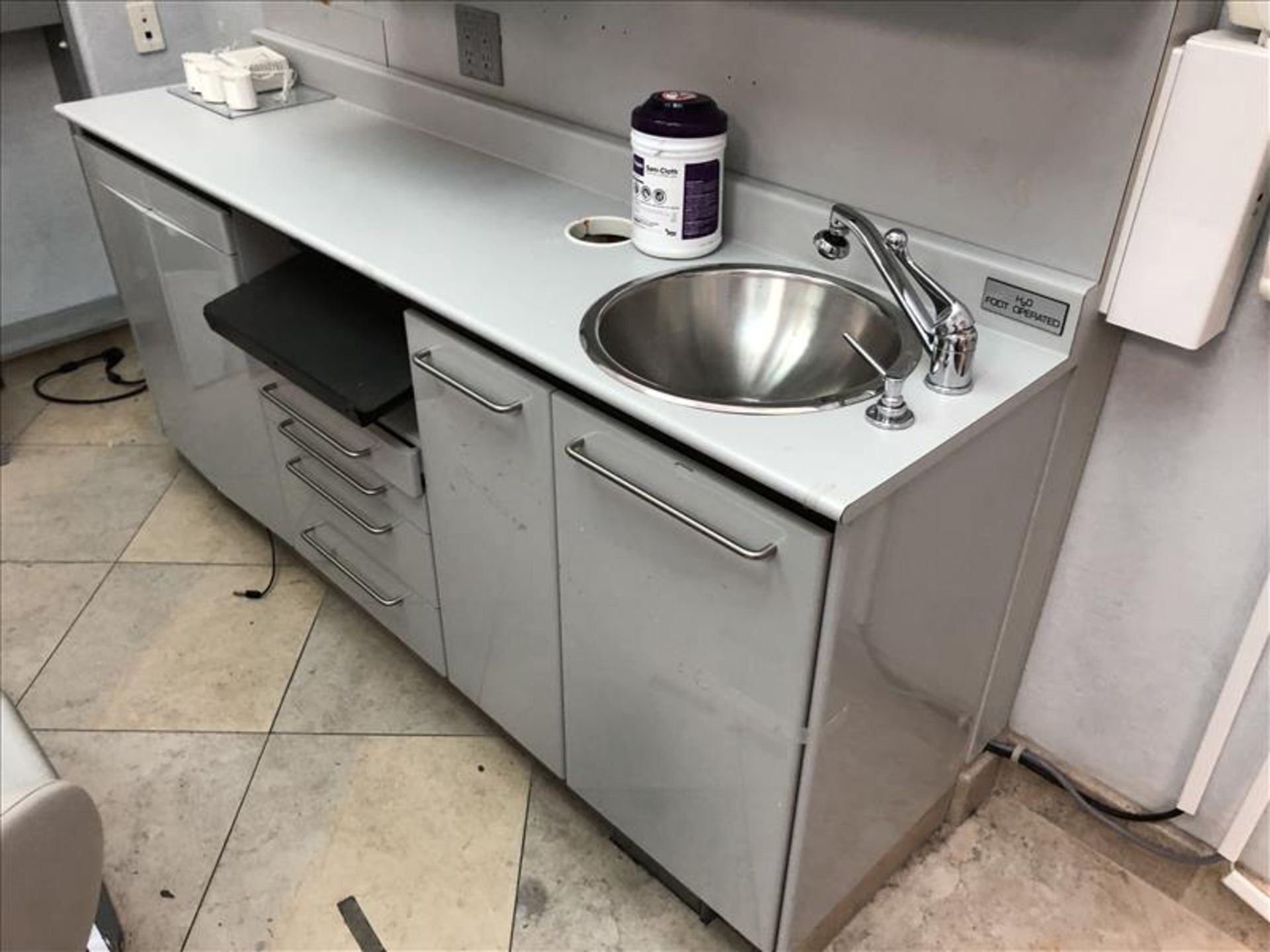 Dental cabinet/counter with stainless sink, hot and cold mix faucet, foot operated water supply ( - Image 2 of 2