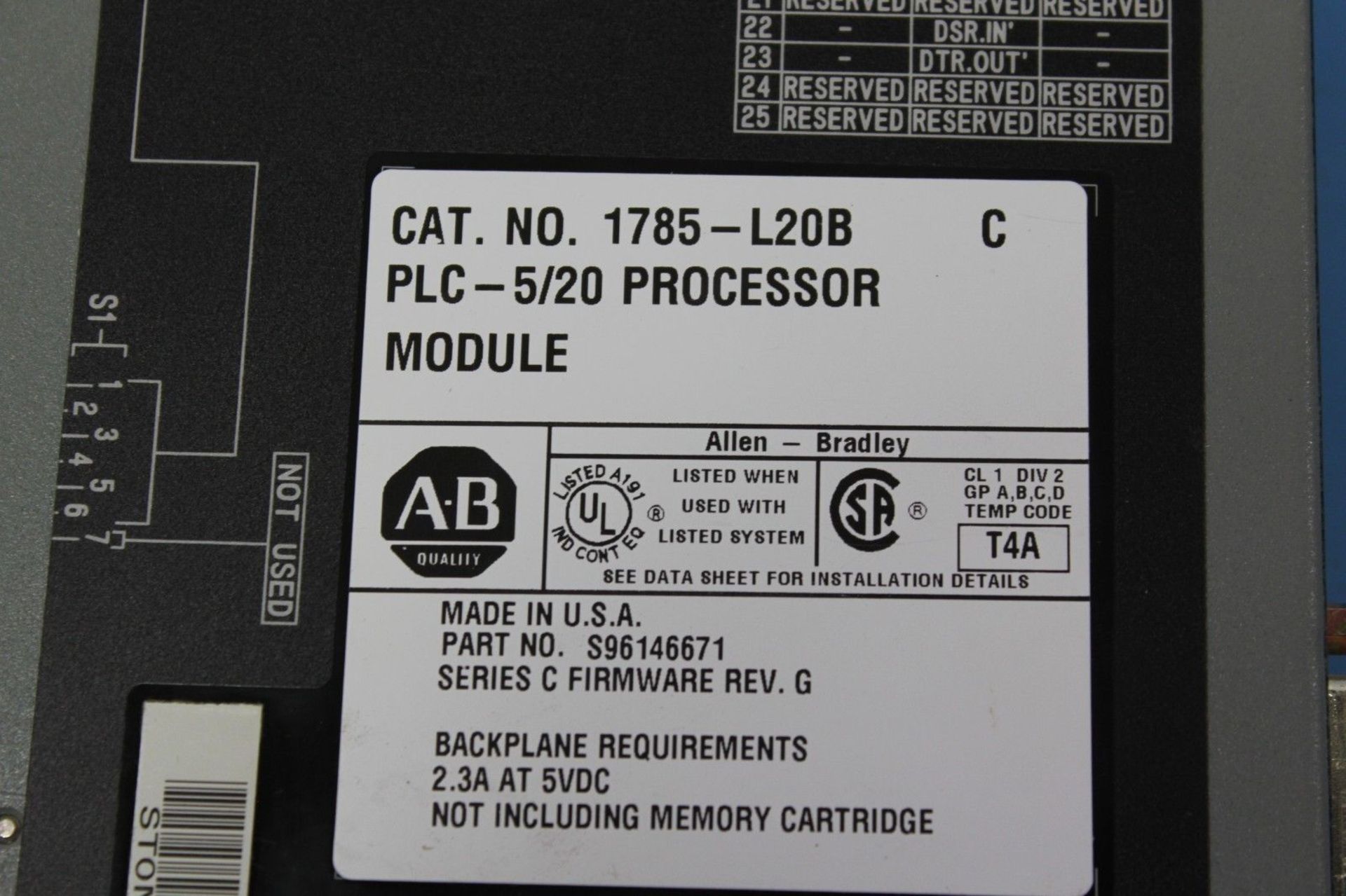 Allen Bradley 1785-L20B C Rev. G PLC-5/20 CPU Processor - Image 2 of 2