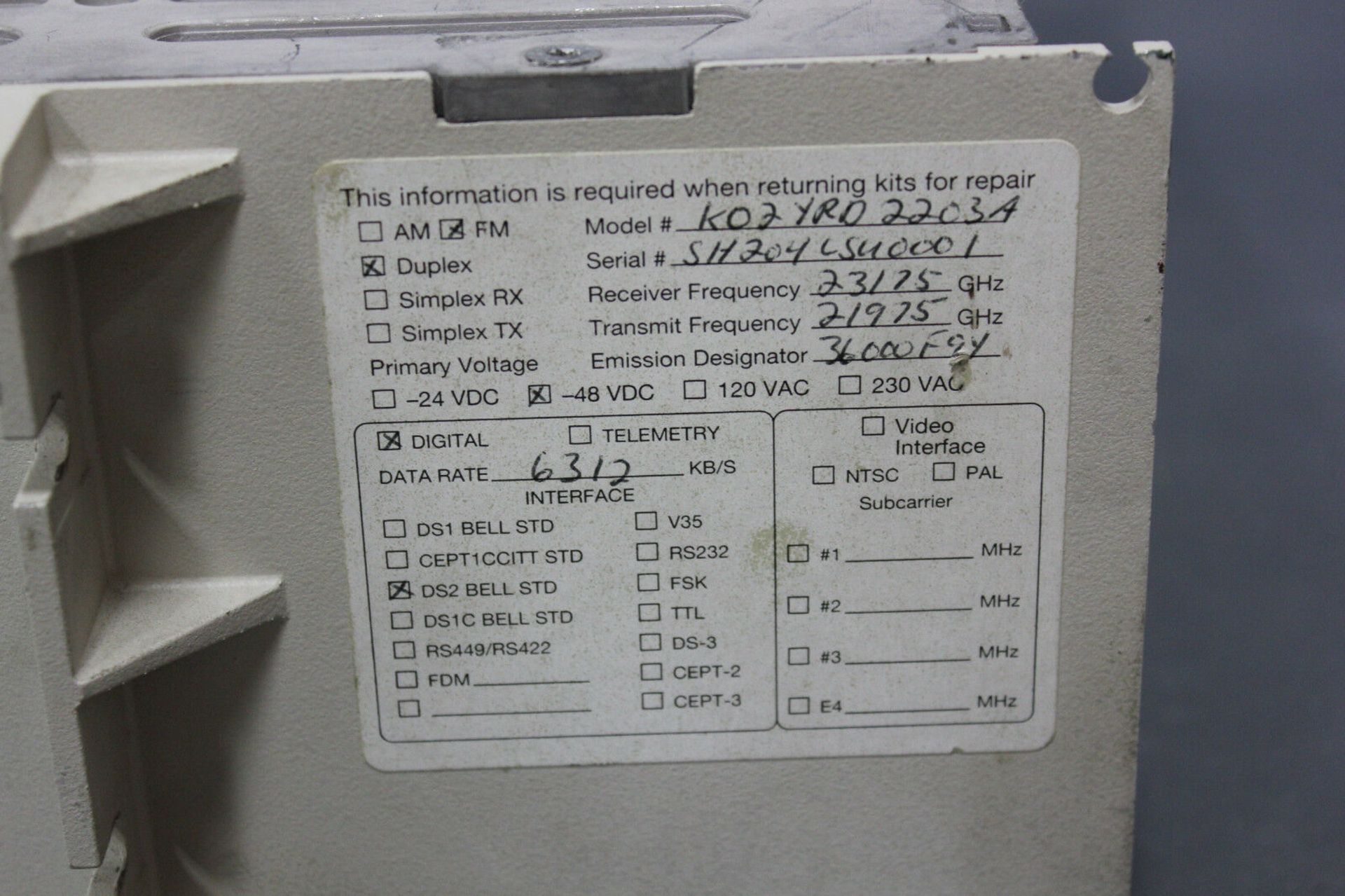 TELESCIENCES/MOTOROLA FM DUPLEX TRANSCEIVER - Image 2 of 4