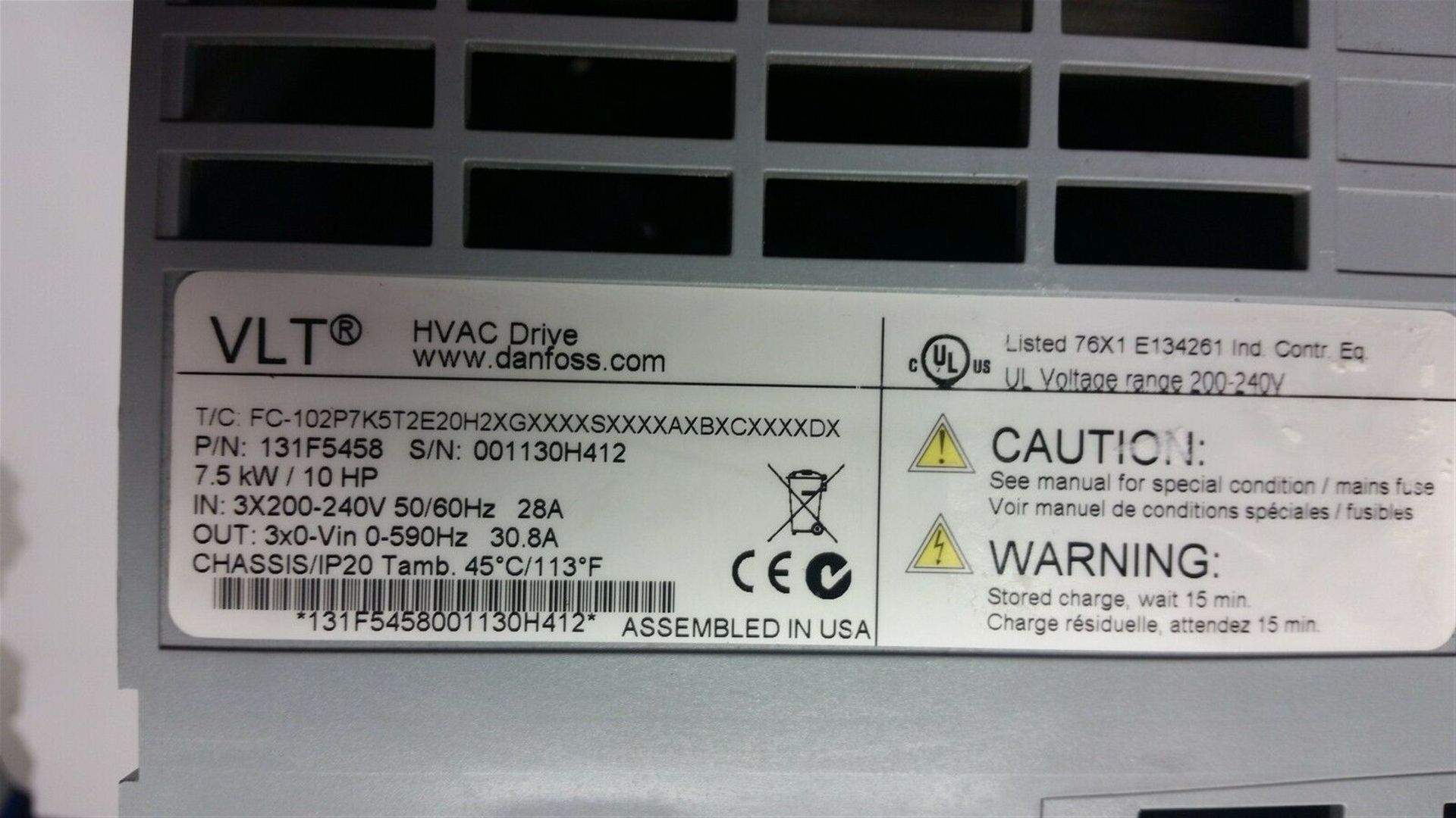 DANFOSS 7.5kW 10HP VLT HVAC DRIVE - Image 3 of 3