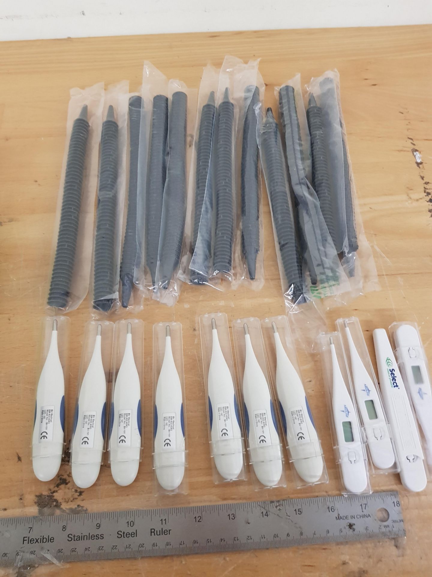 LOT OF THERMOMETERS AND NEW OPHTHALMOSCOPE TIPS