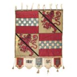 A 19thc Scottish banner of quartered design with a lion rampant and a chequered pattern