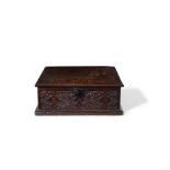 A large Charles I oak box, circa 1630