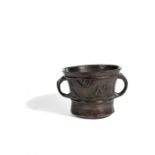 A bronze two-handled mortar with initial triad RWM, English, 17th century