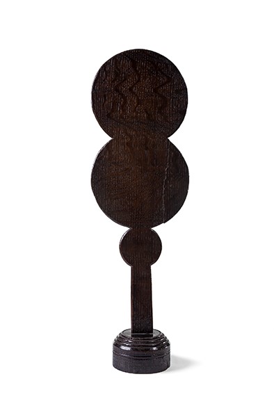 A George III oak table-top or hand-held paddle-shaped firescreen, circa 1780