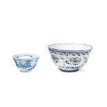A Delft blue and white bowl dated 1671 and a Delft bowl