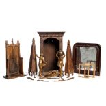 A small oak-framed mirror, 18th century and other items