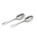 Pair of Queen Anne silver dog nose or wavy end table spoons by Henry Greene