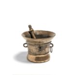 A large bronze mortar and pestle, English, 17th century