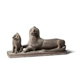 An English stone sculpture of a lion and cub, late 19th century, probably North Country