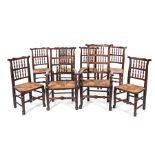 Matched set of eight early Victorian spindle back chairs, Lancashire