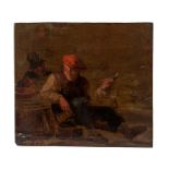 Manner of David Teniers, Peasants smoking in an interior and three other unframed oils