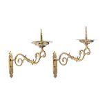 A pair of adjustable brass wall sconces, part 17th century, part 19th century