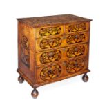 A William and Mary walnut, crossbanded, ebonised and sycamore floral marquetry chest