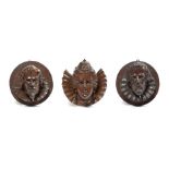 Three oak portrait medallions carved in deep relief, circa 1900