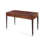 A Regency mahogany and satinwood banded marquetry library table