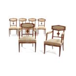 A set of six 19th century mahogany and gilt-metal mounted dining chairs, probably Russian