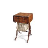 A Regency mahogany and rosewood crossbanded drop-flap work table
