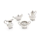 A matched George IV/William IV/early Victorian silver four piece melon-fluted tea and coffee set