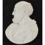 An early 19th century white marble portrait relief of a bearded gentleman in classical dress