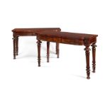 A pair of George IV mahogany carved bowfront serving tables attributed to Gillows