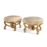 A pair of late 19th century French Louis XVI style carved giltwood rope-twist stools