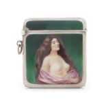 A good Continental silver and enamel vesta case