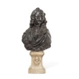 A lead bust of King Charles I, 17th century, in the manner of Fanelli and Le Sueur