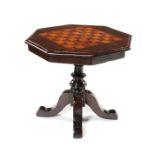 MINIATURE FURNITURE: A late 19th century walnut, rosewood, sycamore chess table