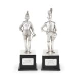 Household Cavalry/military interest:- a large pair of modern silver military statuettes