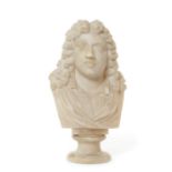 A 19th century carved white alabaster bust of Moliere after Houdon
