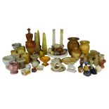 A large group of marble objects including obelisks, vases, fruits, eggs and tazze (qty)