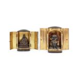 Two Meiji period small black lacquer portable shrines (zushi)