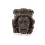 A 19th century carved oak head of a bearded king, possibly Henry III