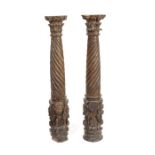 A pair of large 17th century oak carved Solomonic pilasters